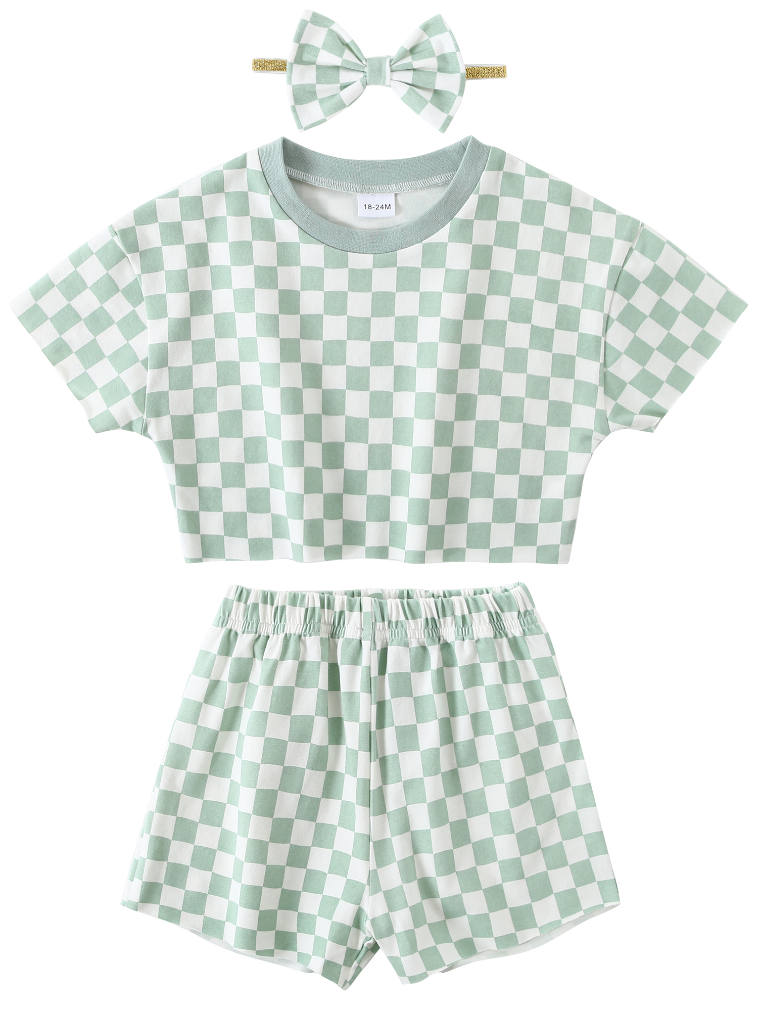 CARETOO Toddler Girl Clothes Outfits Casual Summer Plaid Shirt Shorts Headband Cotton Fabric 3pcs
